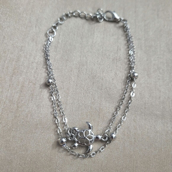 Sea turtle silver layered bracelet - Picture 1 of 3